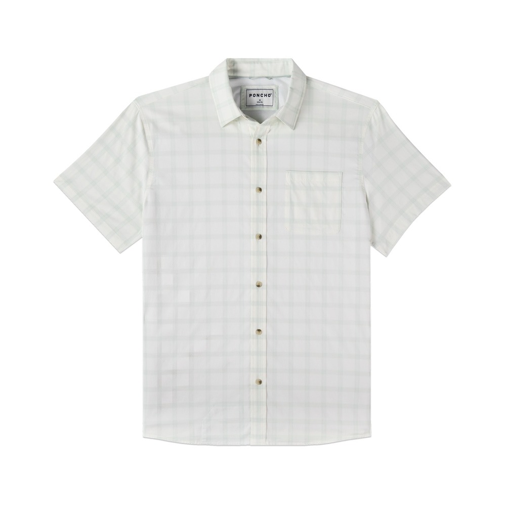 Poncho The Amelia Pale Green Plaid Short Sleeve Shirt Mens XL Reg.